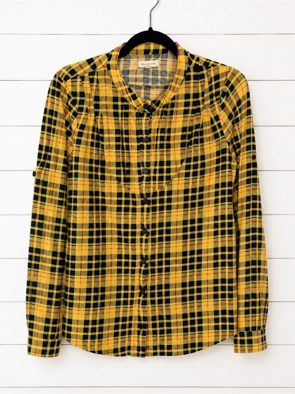 silence + noise Yellow and Black Plaid Button-Down Shirt